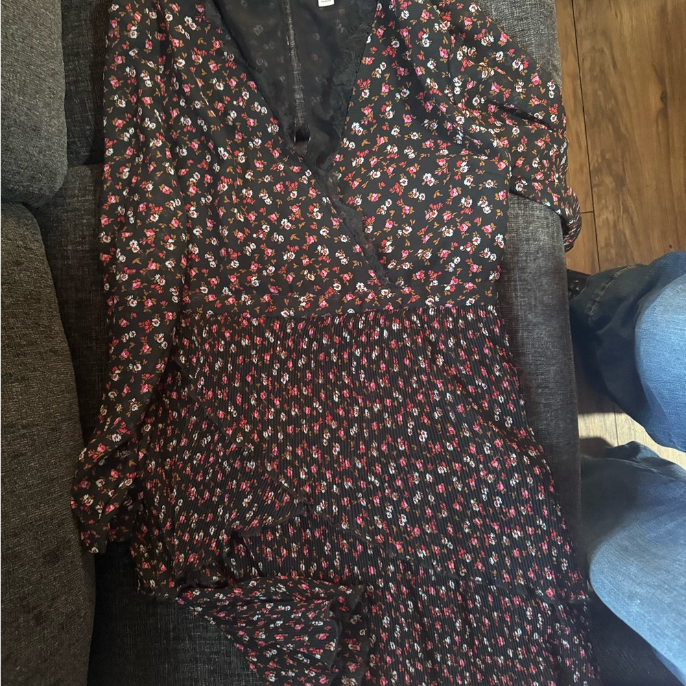 Topshop Black Dress with Red Floral Design